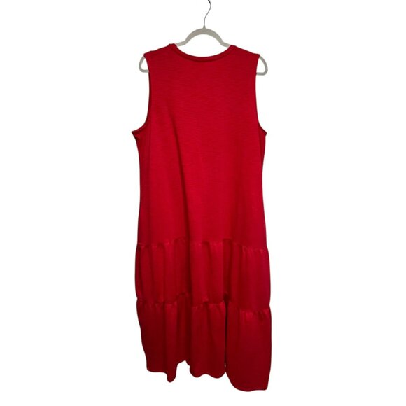 NEW J. Jill Tiered Slub Knit Maxi Dress 2X Red Plus Flowy Beach Summer FLAW - Picture 2 of 11